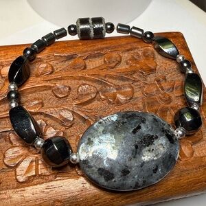 Magnetic Gray Jasper Hematite Beaded Bracelet 7” Therapy Style
